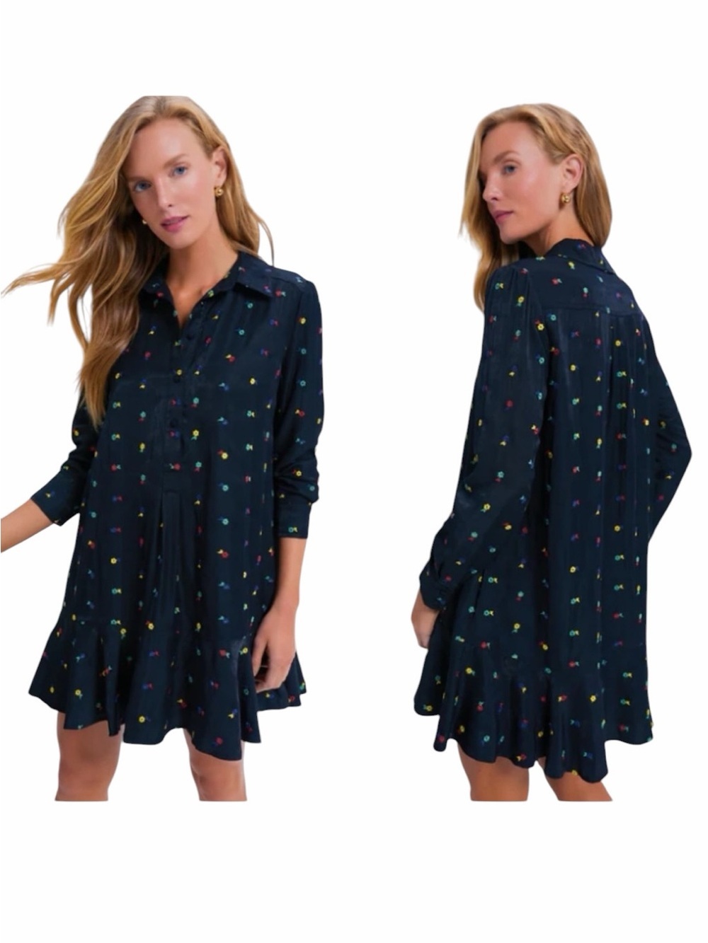 Tuckernuck Callahan Shirt Dress Navy Blue Embroidered Size M